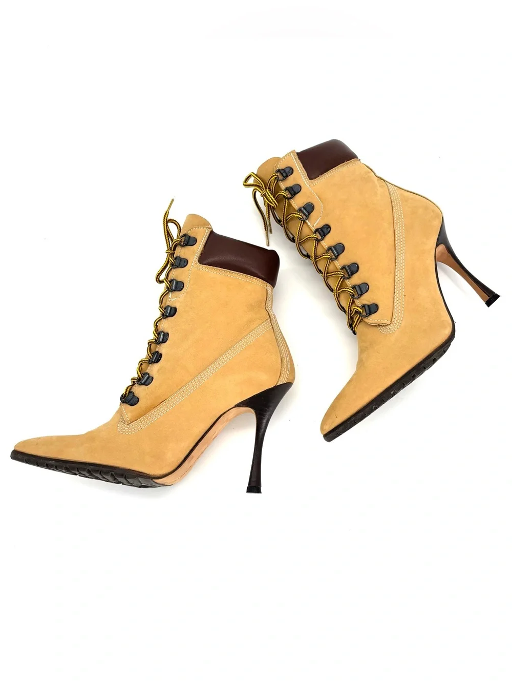 Manolo Blahnik 2002 Oklamod Timberland Lace Up Pointed Toe Ankle Boots 35.5